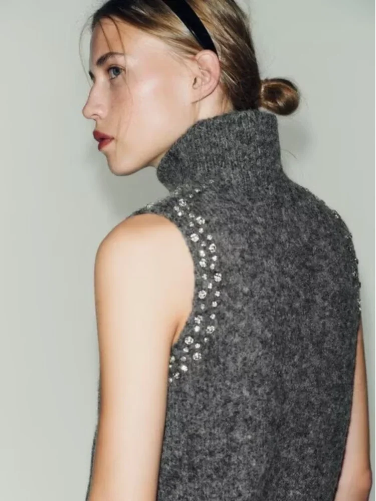 Chaleco Mujer Sin Mangas Punto 2025 - Cuello Alto Slim Casual Otoño