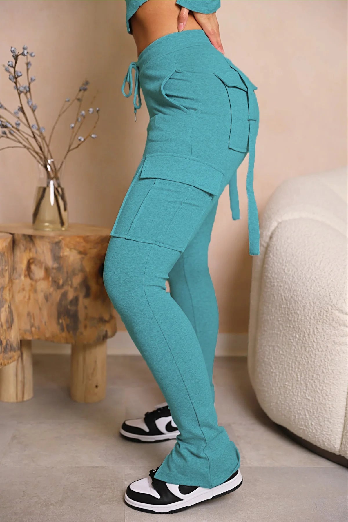 Pantalón Cargo Mujer Slim Fit - Pantalón Casual Cordón Botón