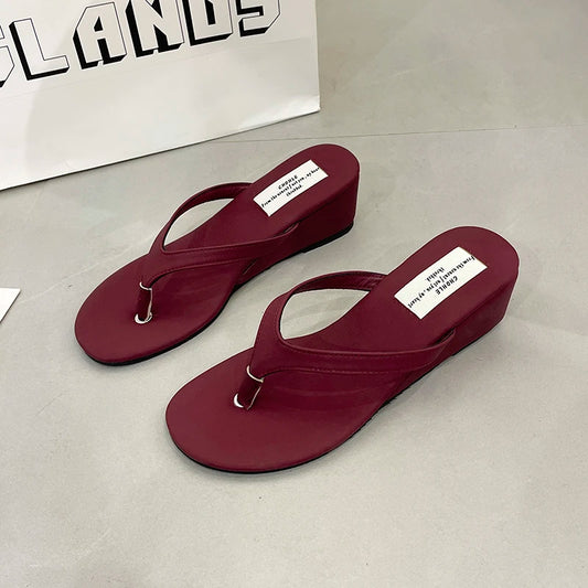 Sandalias Mujer Cuña - Chanclas Casuales Tacón Medio Verano