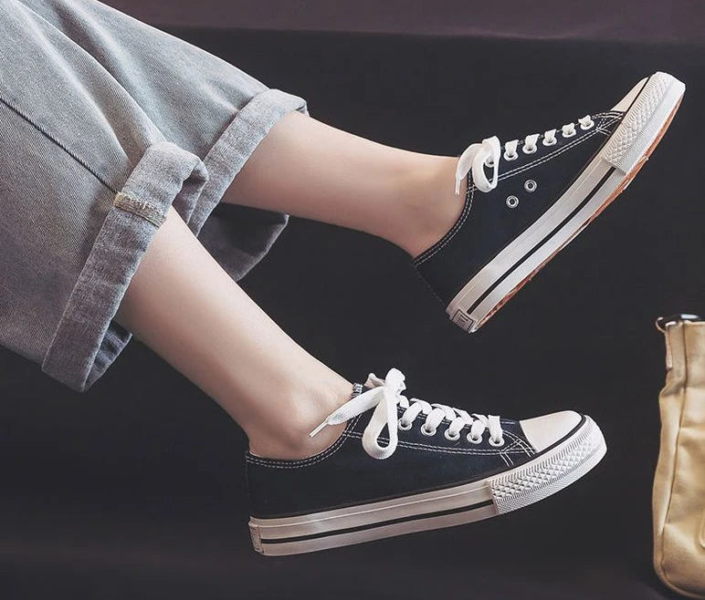 Zapatos Canvas Mujer Blancos - Zapatillas Planas Cordones Primavera 2025