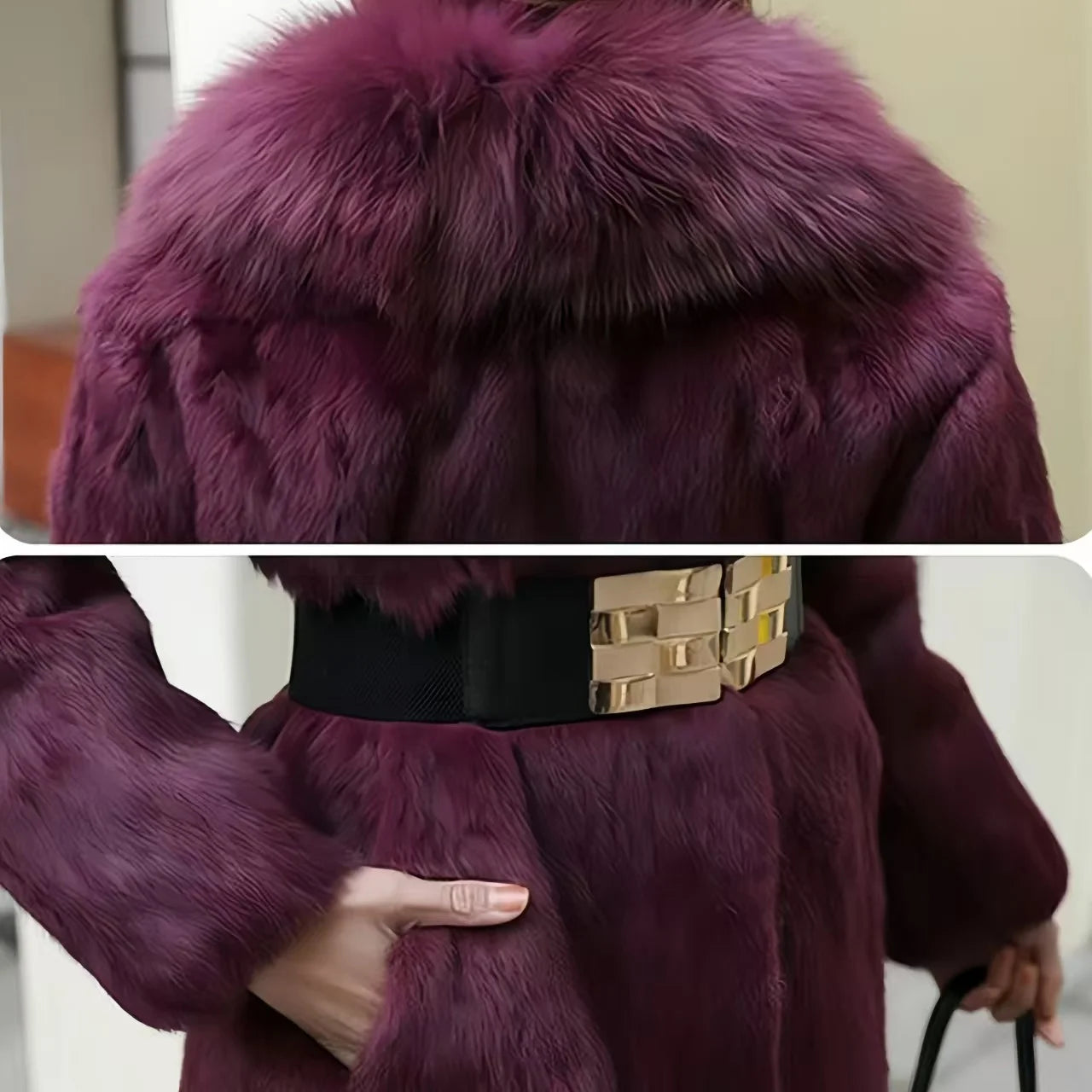 Abrigo Piel Conejo Rex Mujer - Abrigo Largo Cuello Zorro Fashion Invierno