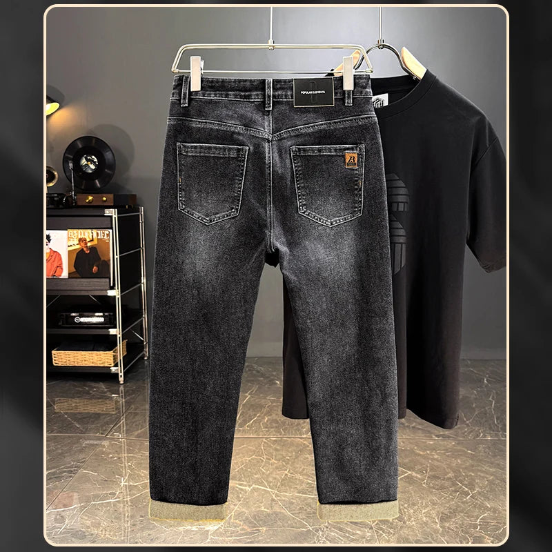 Vaqueros Hombre Otoño Invierno Coreanos - Jeans Rectos Stretch Casuales con Cinturón