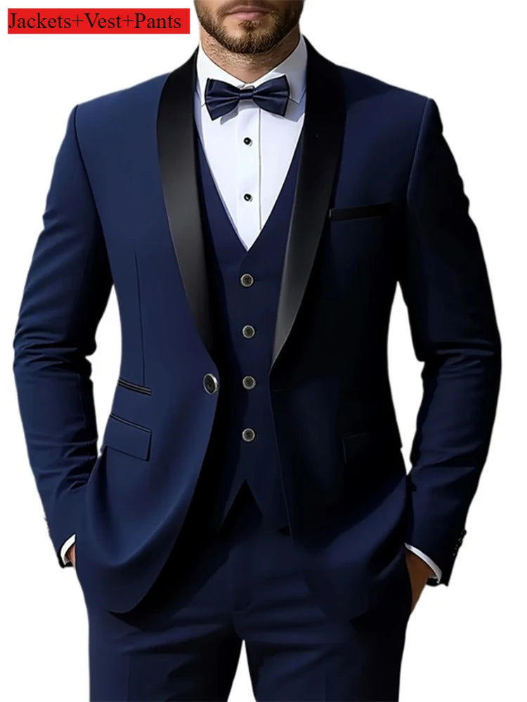 Traje Formal Hombre Boda Slim Fit - Set Business Casual Esmoquin Manga Larga Solapa Novio