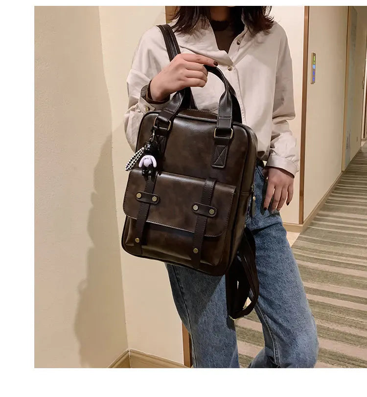 Mochila Cuero Juvenil Unisex - Alta Calidad Adolescentes Escolar Hombro Satchel Color Sólido