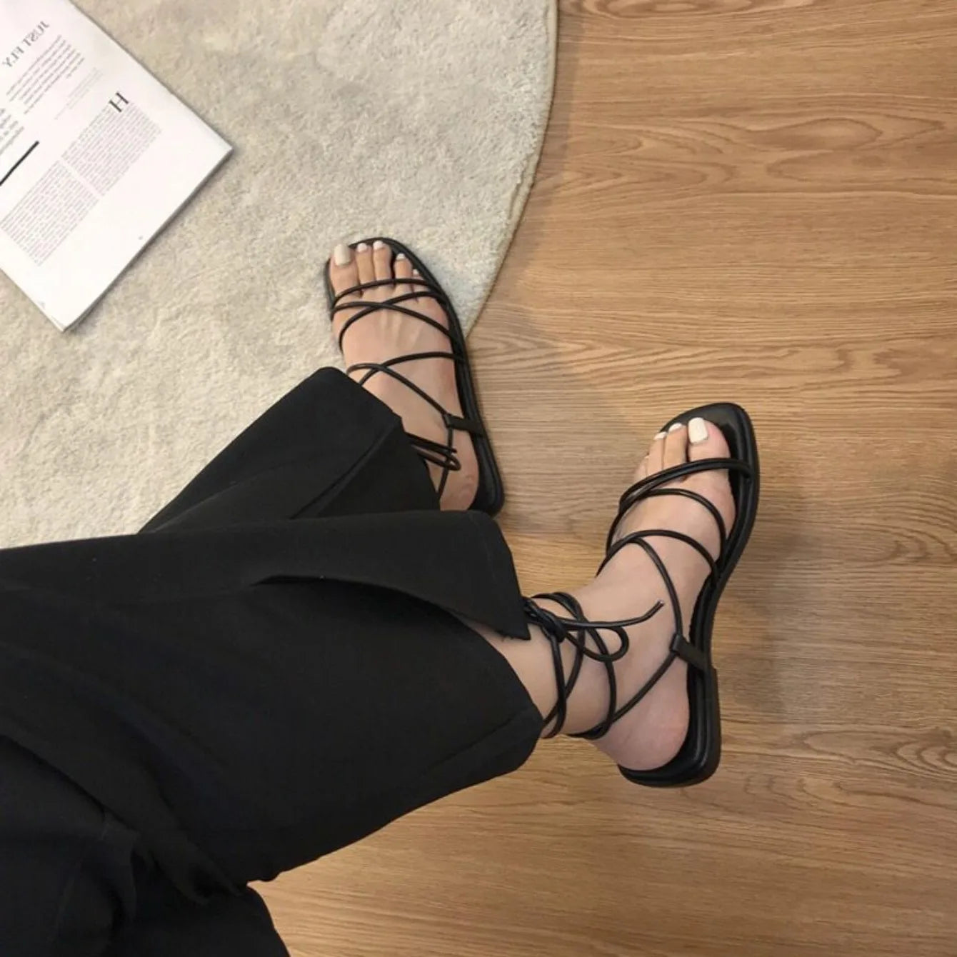 Sandalias Playa Mujer Planas Verano 2024 - Zapatos Casual Sexy Cross-Tie