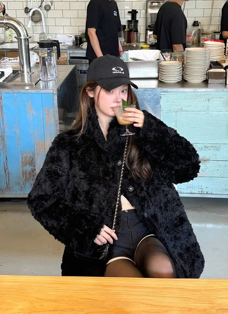 Chaqueta Piel Cordero Mujer Eco - Chaqueta Cuello Alto Coreana Invierno 2025