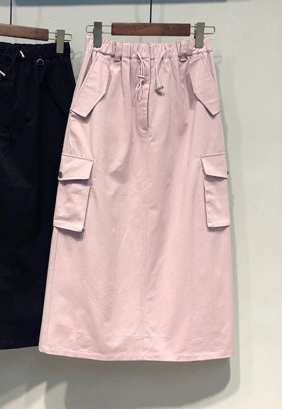 Falda Cargo Mujer Y2K Larga - Falda Bolsillos Cintura Elástica Negra