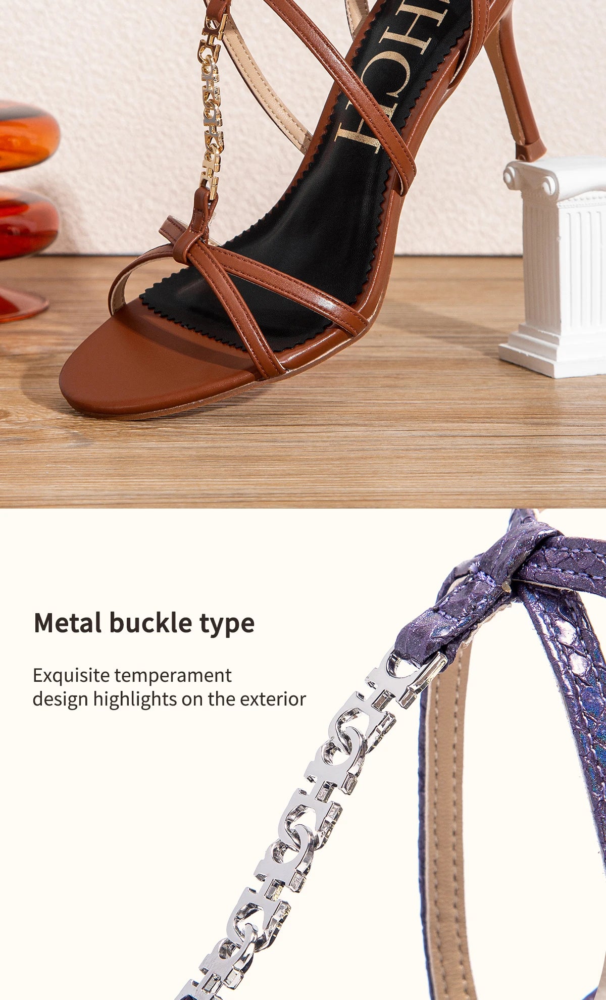 Sandalias Tacón Mujer Tiras CHCH - Zapatos Cordones Punta Cuadrada Fiesta