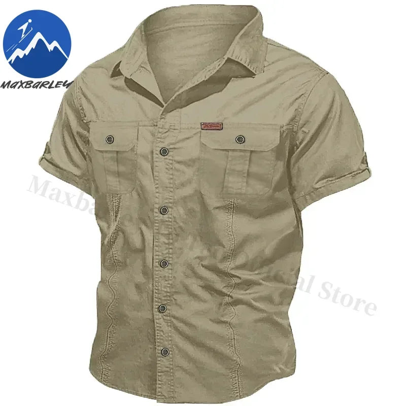Camisa Hombre Trabajo Cargo 2025 - 100% Algodón Manga Corta Multi-Bolsillos Pesca Caza Verano