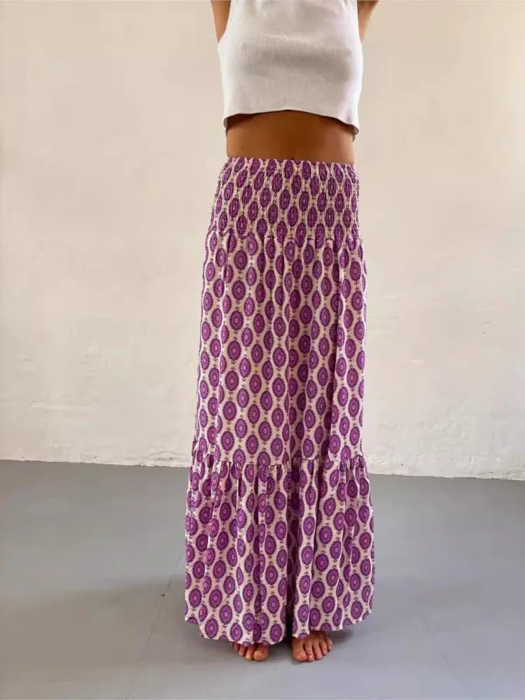 Falda Boho Mujer Casual - Falda Maxi Floral Cintura Elástica Playa Primavera