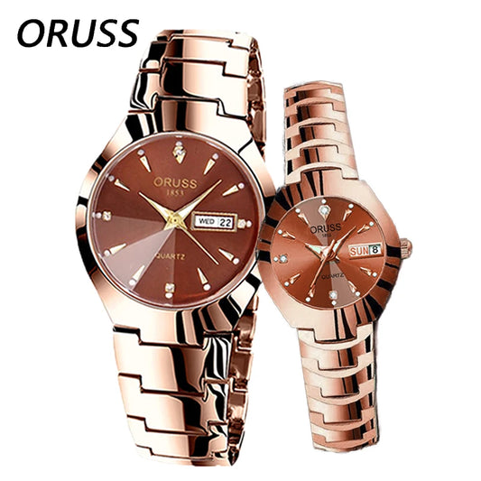 Reloj ORUSS para Pareja - Cuarzo Luxury Acero Inoxidable Resistente al Agua