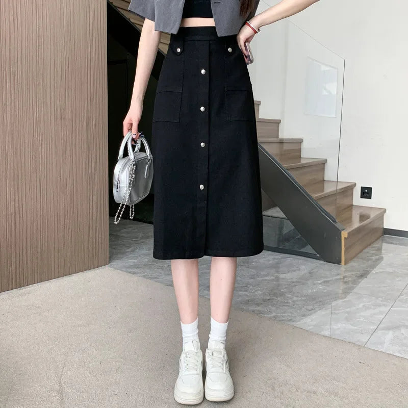 Falda Mujer Denim Tallas Grandes Primavera - Midi Cintura Alta Elástica