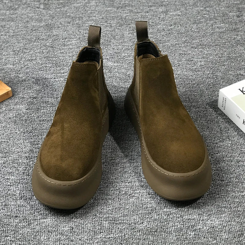 Botines Hombre Ante Suela Gruesa - Retro Otoño Invierno Cómodos Fashion Aumentan Altura Casual Jóvenes