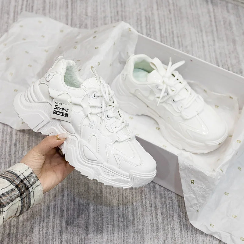 Sneakers Chunky Piel Mujer 2025 - Zapatillas Luxury Running Vulcanizadas