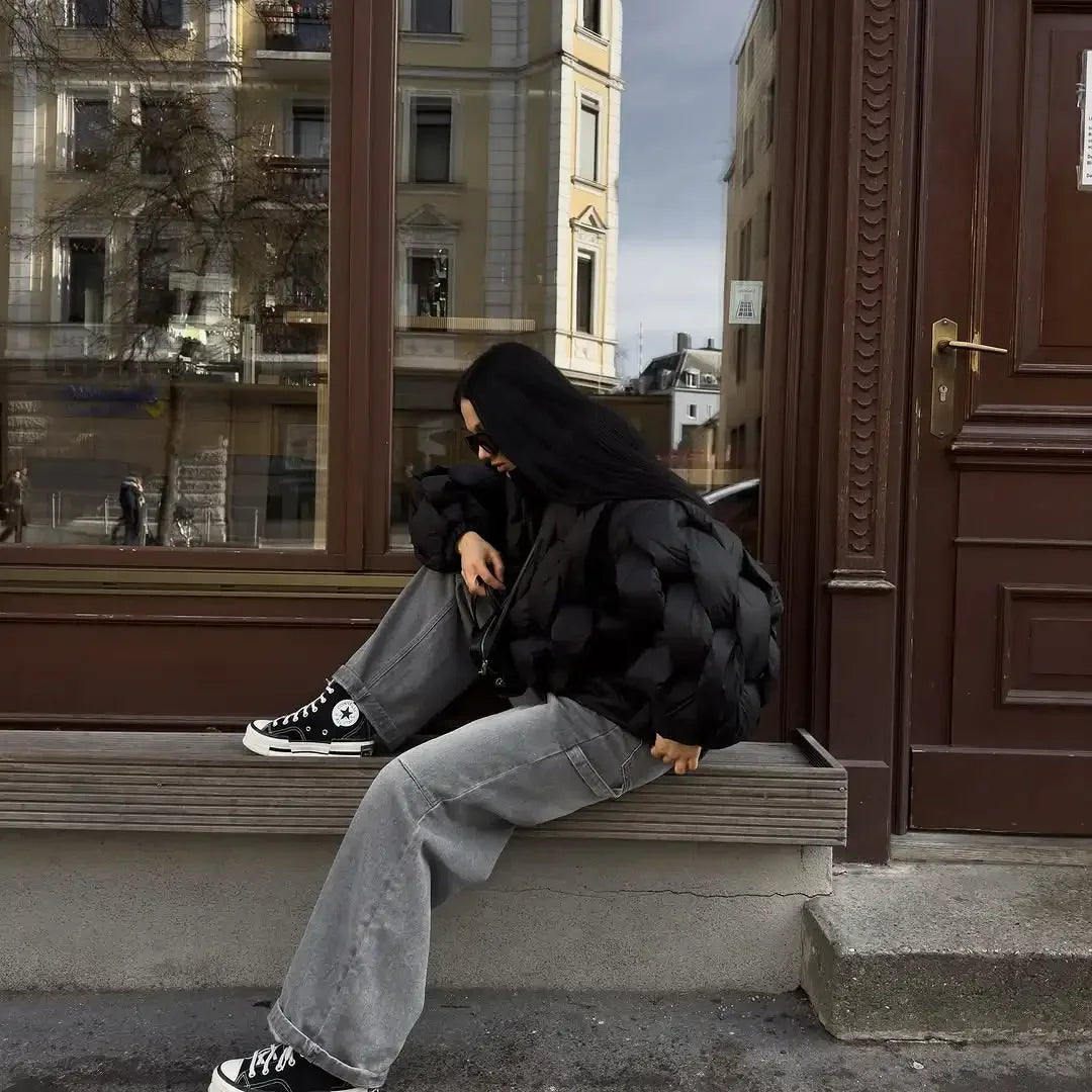 Abrigo Algodón Mujer Casual - Abrigo Cuello Alto Cremallera Corto Invierno