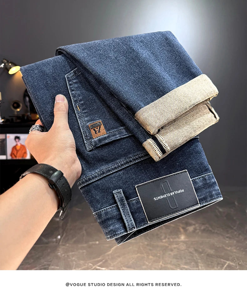 Vaqueros Hombre Otoño Invierno Coreanos - Jeans Rectos Stretch Casuales con Cinturón